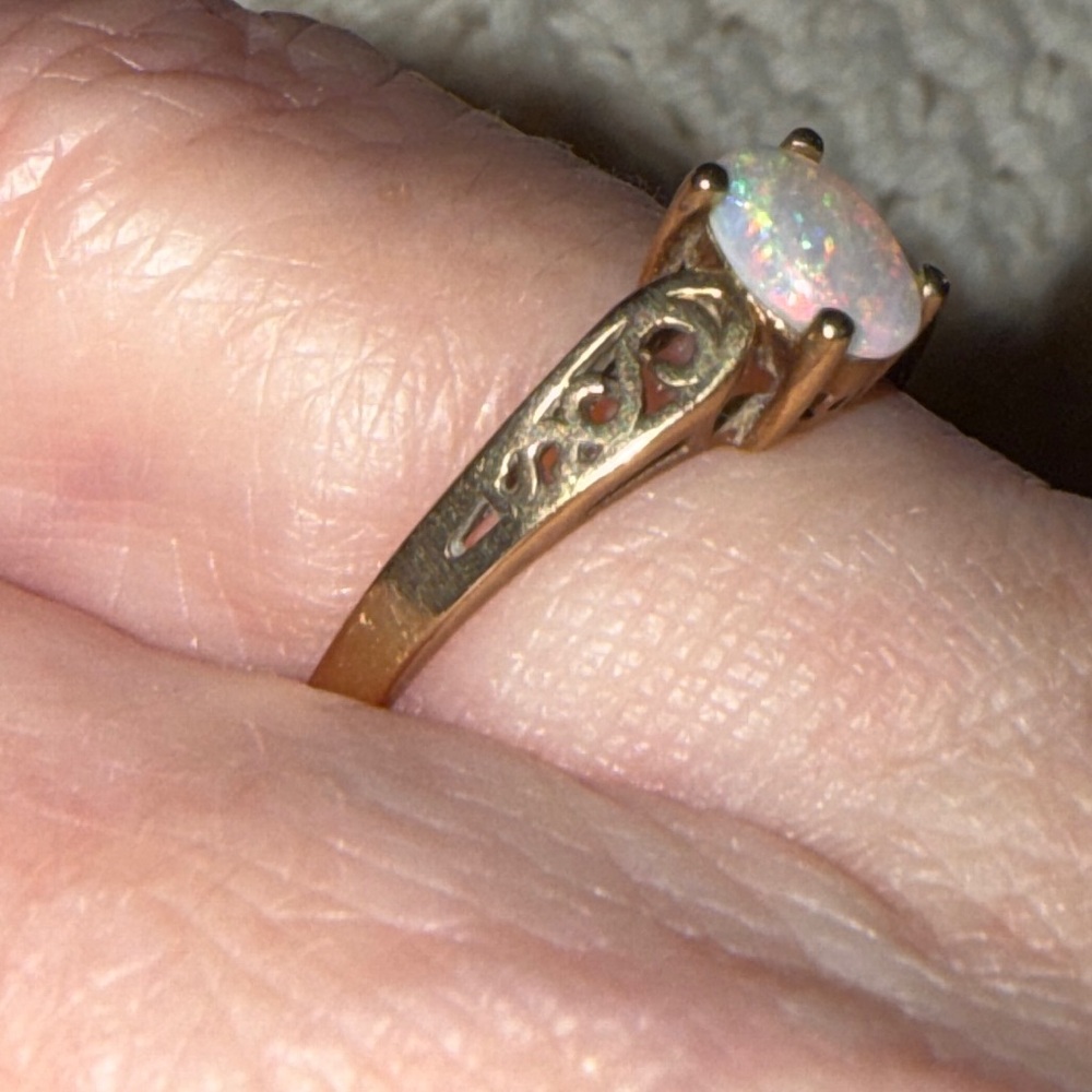 Gold Opal Ring in Iridescent White - Picture 2 of 12
